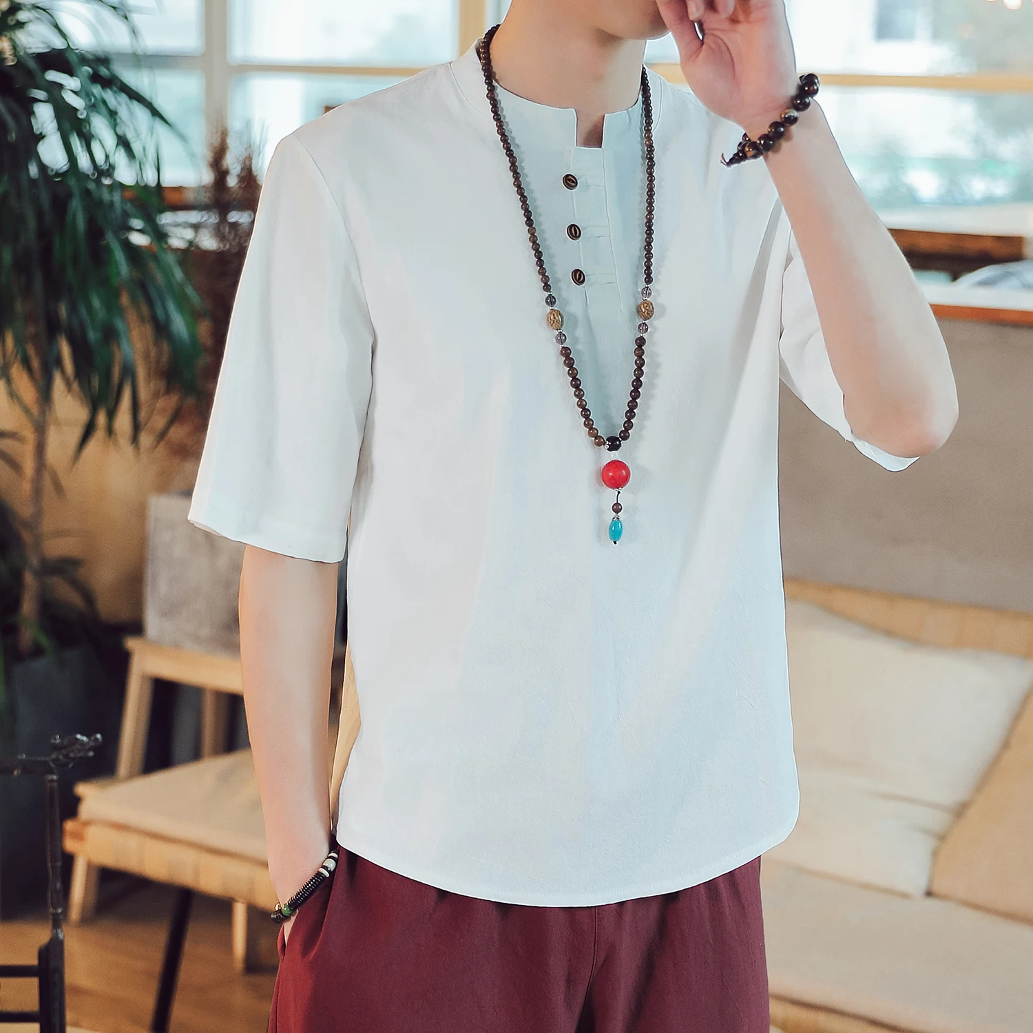 Мужская хлопковая льняная футболка с коротким рукавом летняя традиционная Мужская Ретро футболка китайская мужская одежда 5XL китайская туника Топ