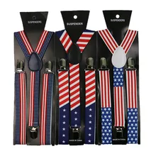 Модная рубашка подтяжки 3 зажима y-образные регулируемые подтяжки звезды американского флага и полосатые подтяжки Мужские Женские с подтяжками