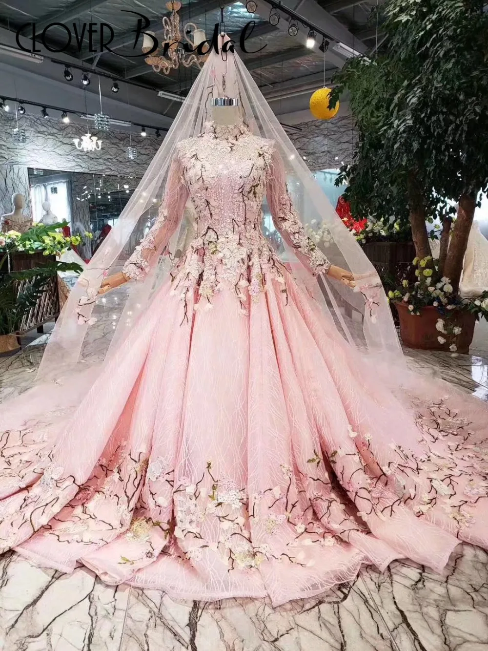 CloverBridal 2019 новейшее светло розовое роскошное кружевное с длинными рукавами