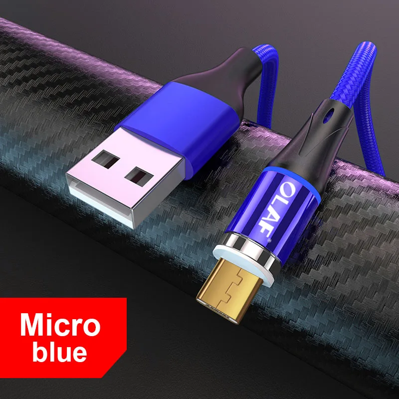 OLAF 2 M 3A Магнитный кабель для быстрой зарядки 3,0 Micro USB зарядное устройство Тип C Быстрая зарядка для iPhone 7 XS samsung S8 магнитные Кабели для телефонов - Цвет: Micro Blue