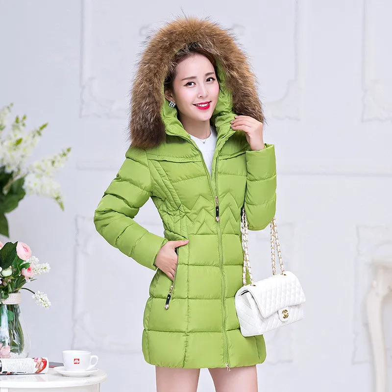 QIHUANG New Winter Women Down Coat Meidum Long Slim Hooded Female Down Cotton Jackets Fashion Fur Collar 2018 Winter Women Coat