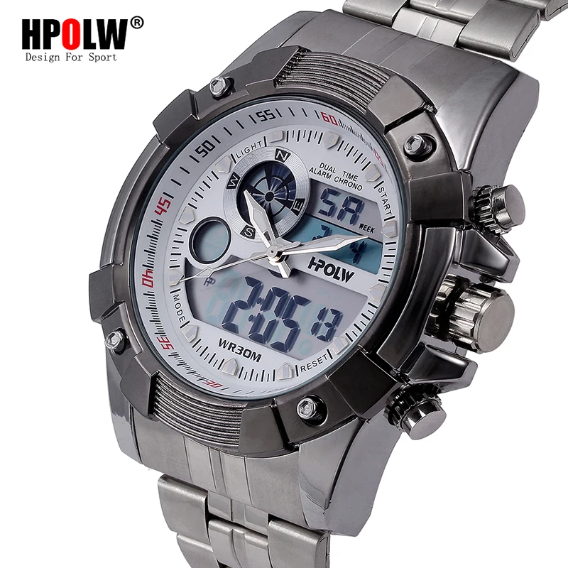 HPOLW Men's Quartz Watch Men LED Display Digital Sport Watches Big Dial