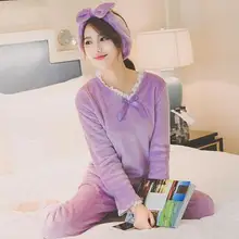 Новое поступление зимние пижамы для пары с длинным рукавом фланель Пижамы для девочек Повседневное пижамы Домашняя одежда