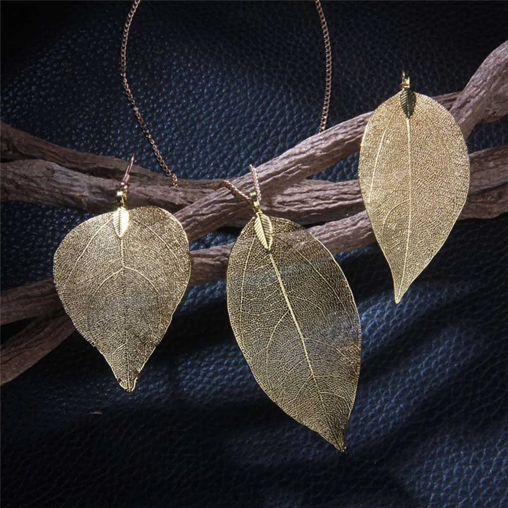 

3Pcs/Set Long Chain Pendant Statement Earrings Jewelry Fashion Jewelry Set Natural Leaf Bohemian Necklace Women