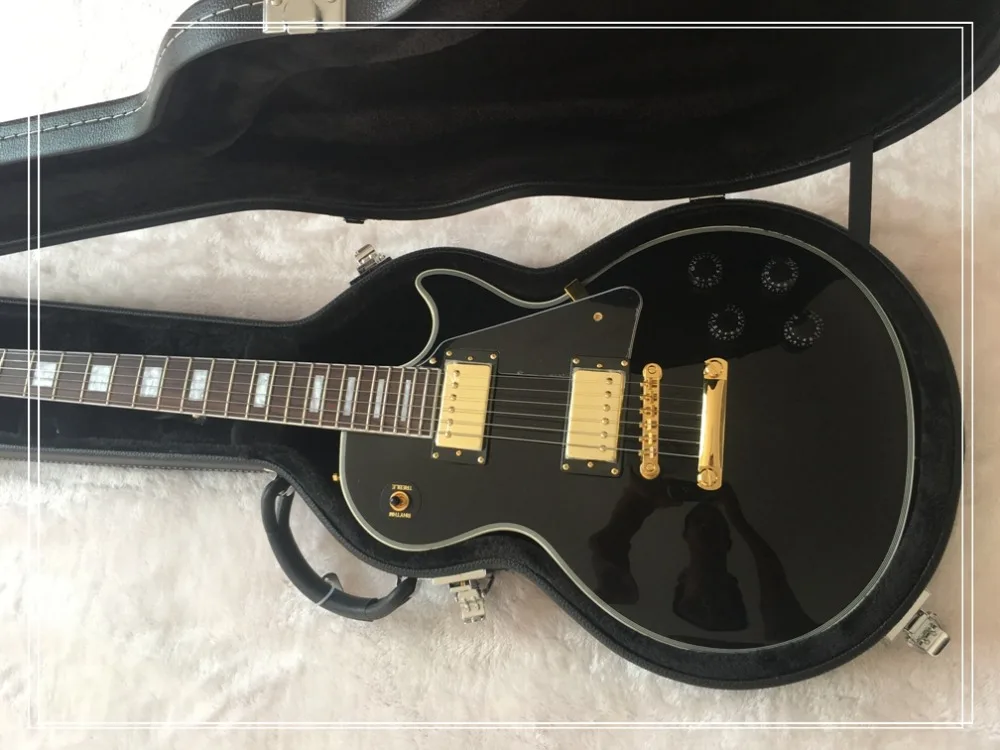 in stock! Custom Electric guitar Hot Sale LP black Electric Guitar,gold hardware,free shipping! china custom shop made
