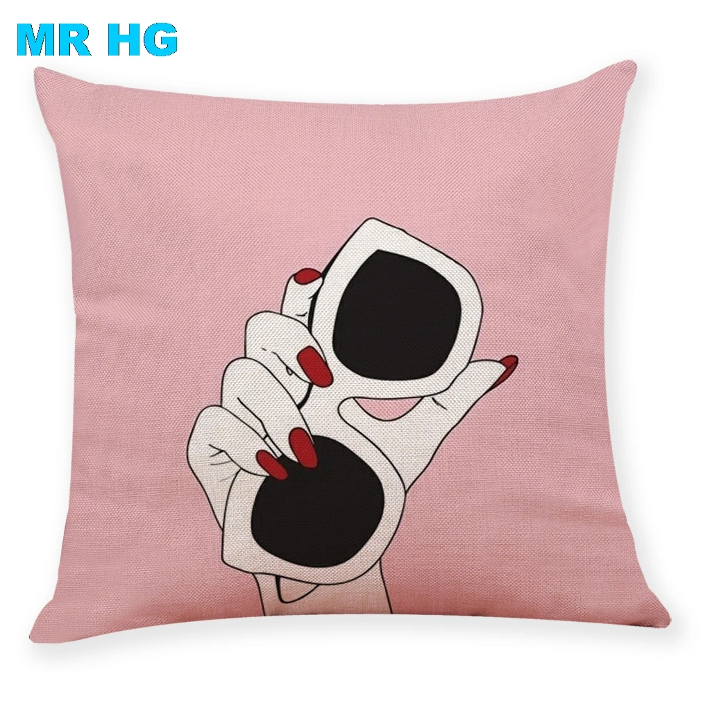 Cushion Case Modern Stick Figure 45x45cm Throw Pillowcase One Side