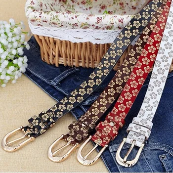 

Belts For Women New Fashion Genuine Leather Women Belt Pin Buckle Flower Designer Hot Sale Thin 4 Colors Cinturones Mujer