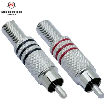 

50pcs/25pairs Nickel Plated RCA Male Plug Connector RCA Jack Adapter With Spring Tail Red+Black in 1Pair