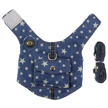 

3 Size Dog Denim Jeans Jacket Harness D Ring Leash Vest Harness Set For Small Puppy Dog Cats