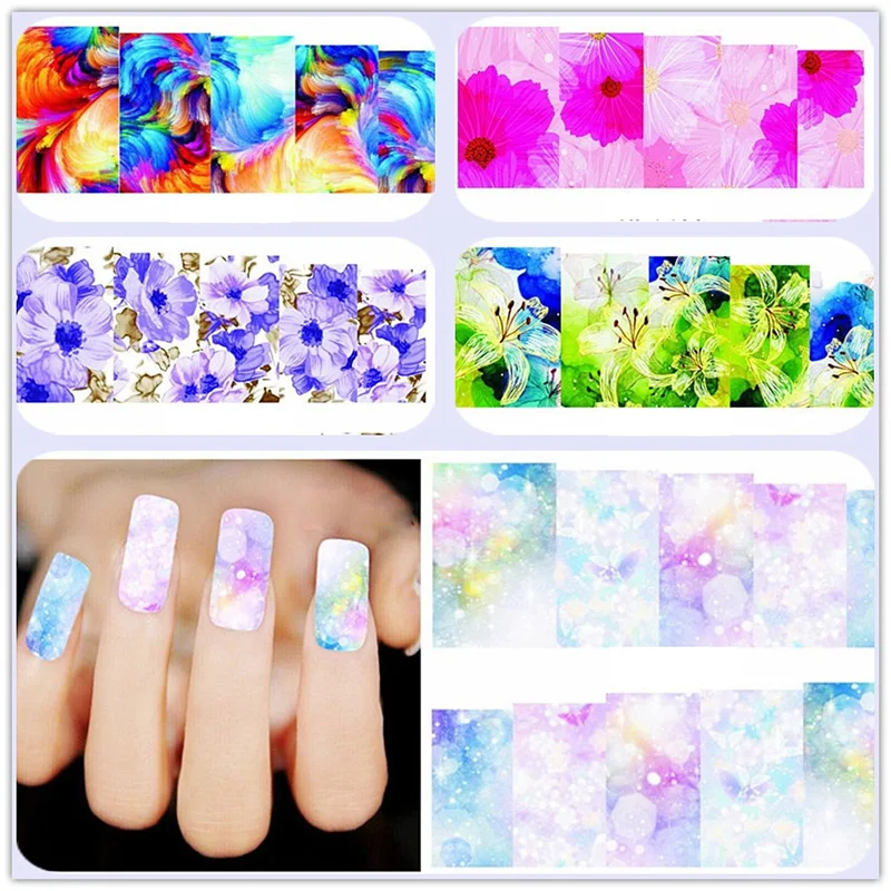 Bittb 50pcs/set Flower Nail Stickers Decals Slider Wraps For Nails Art Decor Manicure Water Transfer Sticker Tips