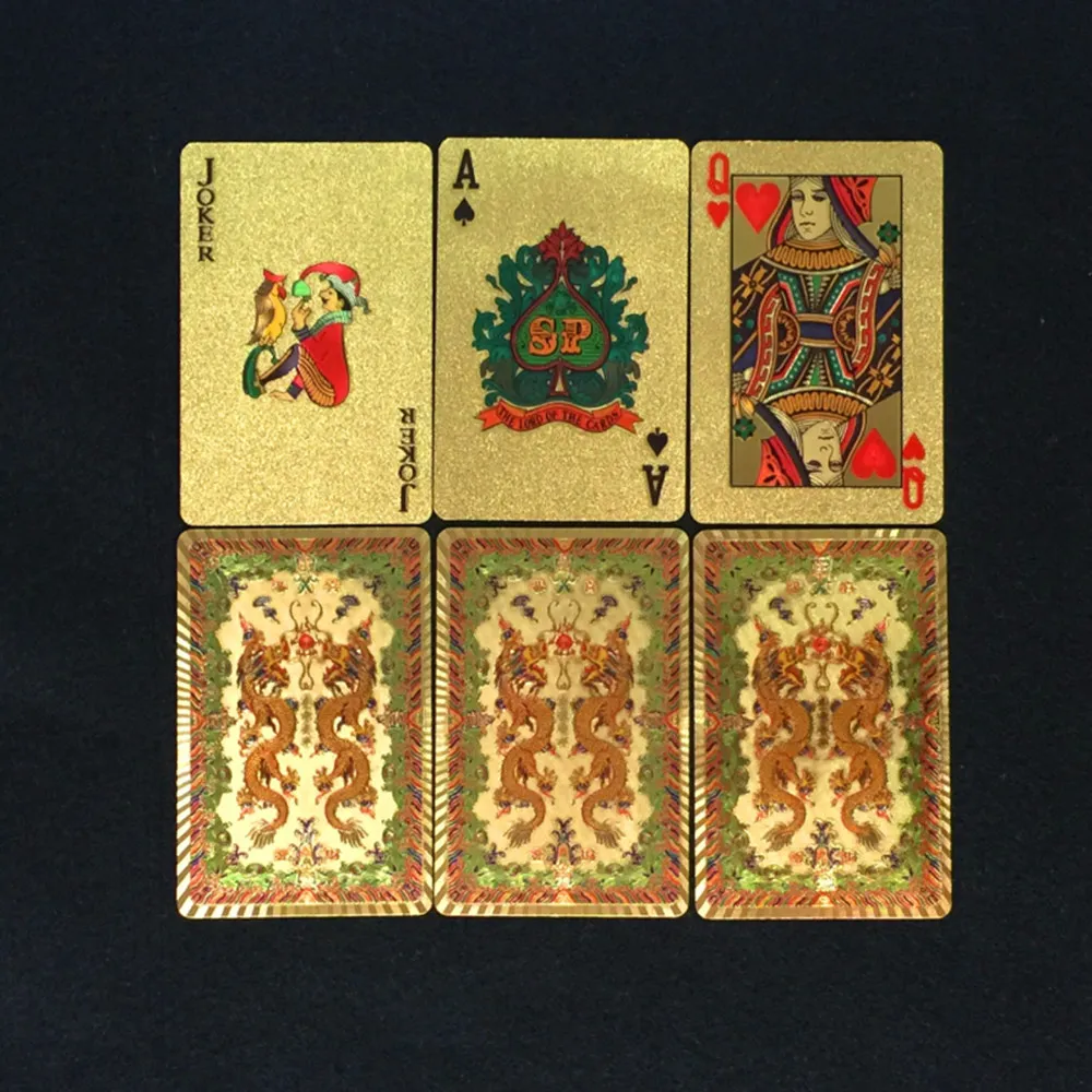 K8356 100 компл./лот золотые бегунки для Фольга покрытием Техасский Холдем Пластик игральные карты водонепроницаемые карты для покера карты Настольная игра 2,48*3,46 дюймов