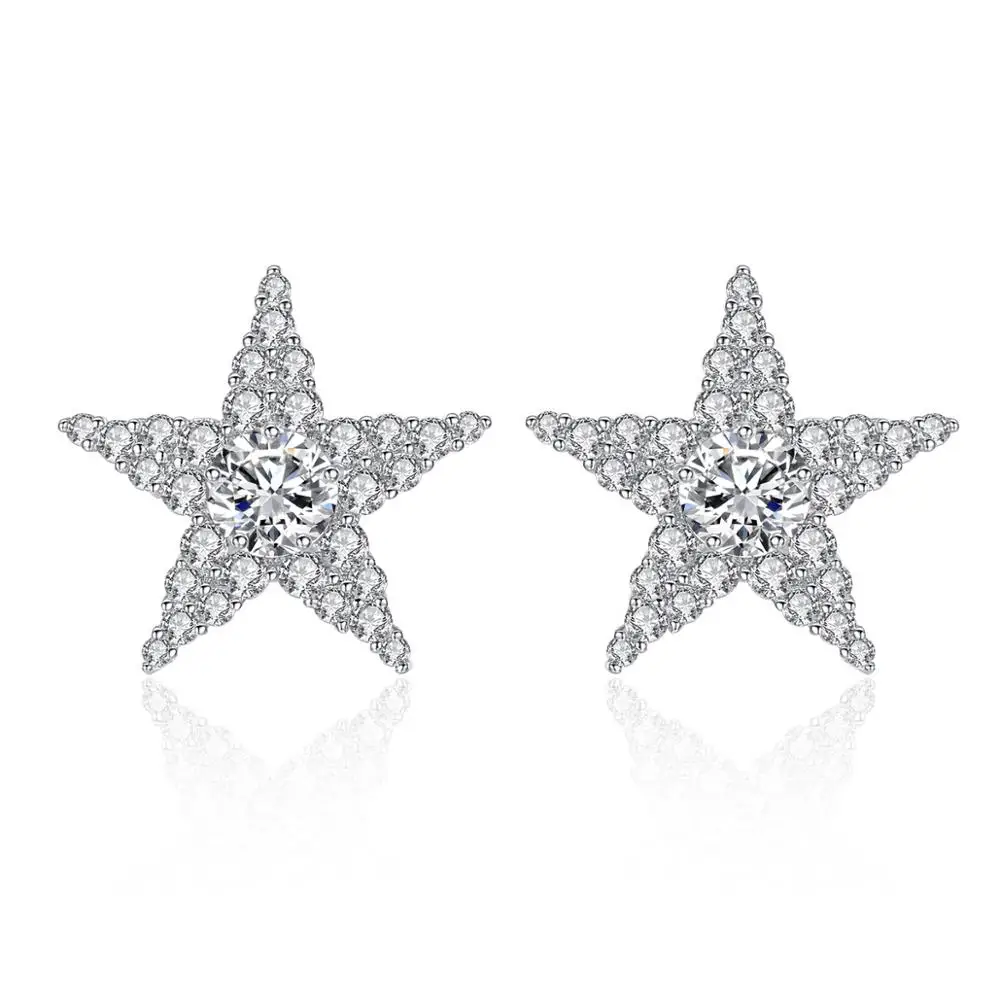

Tiny Trendy Silver Cubic Zircon Crystal Star Stud Earrings Shining Stone Luxury Starfish Earrings For Women And Girls Jewelry
