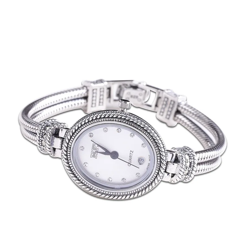 Серебряные изделия от производителя, ювелирные изделия из стерлингового серебра S925 пробы,, ювелирные изделия в стиле ретро, тайские серебряные женские часы-браслет