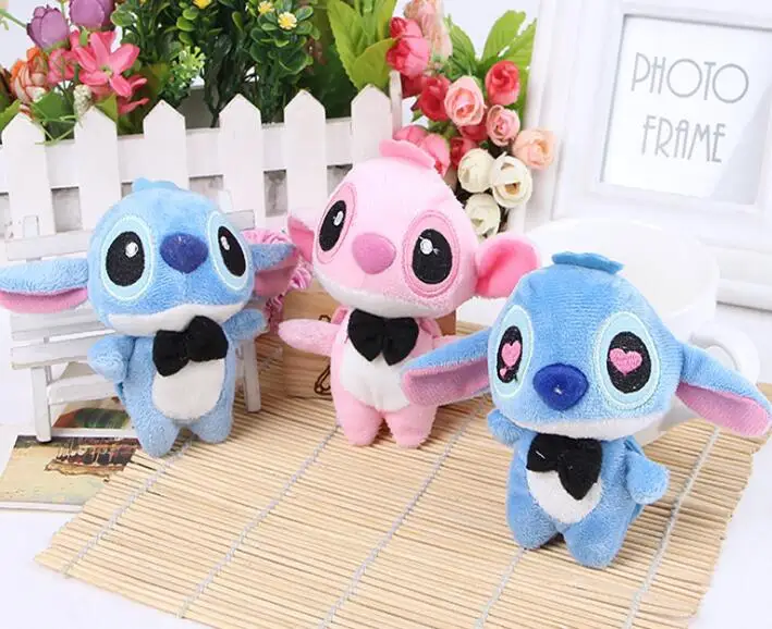

10cm Kawaii Lovers Lilo and Stitch Plush Stuffed Toy Phone Charm Strap Bag Key Chain Pendant TOY Gift Wedding Bouquet TOY