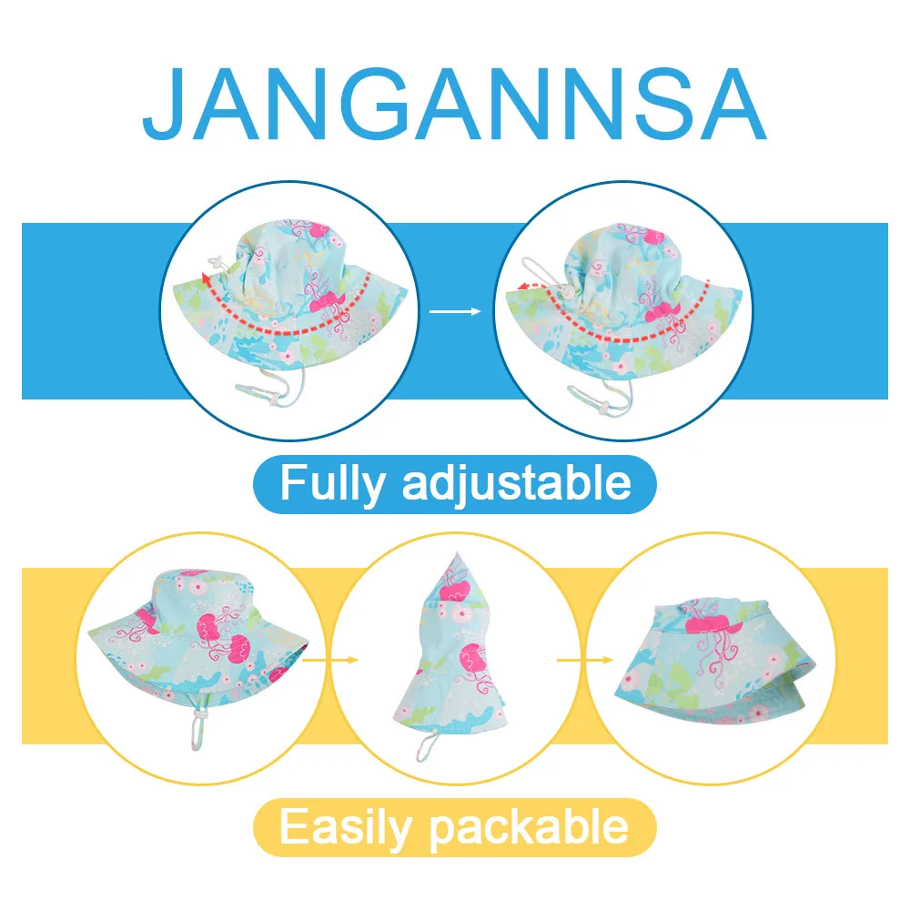 Jellyfish Baby Girl Sun Hats Wide Brim Toddler Infant UV Protection Caps Adjustable Size Boy Basin Hat Summer Breathable Stay On