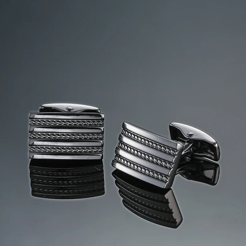 Luxury hot sales Stainless Steel Cufflinks Black Classic Wedding Business Cuff links Brand
