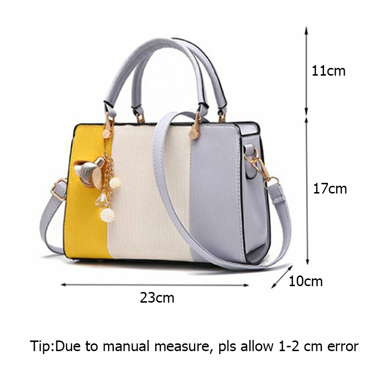 Women Handbag Luxury Bags Patchwork Women Solid Chains Rivet Bag Leather Designer Handbag HairBall Shoulder Kabelka SS7020 (11)