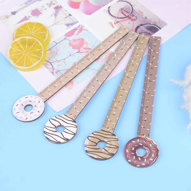 

1pc Cute Student Drawing Geometric Ruler Creative Cartoon Donut Shape Wooden Ruler School Office Stationery Color Random