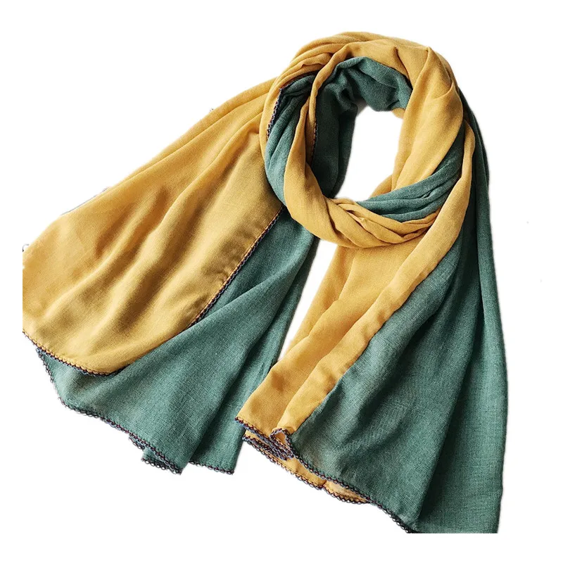Two Tone Cotton Hijab Scarves For Women Shawl Echarpe Ladies Oversized