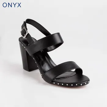 

ONYX black studded and block heel Sandals