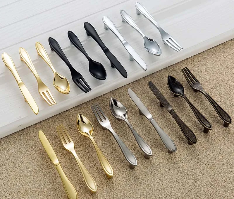 

1PCS Creative Design Knife Spoon Fork Kitchen Cabinet Pulls Cupboard Wardrobe Drawer Cabinet Handles & Knobs Furniture Hardware