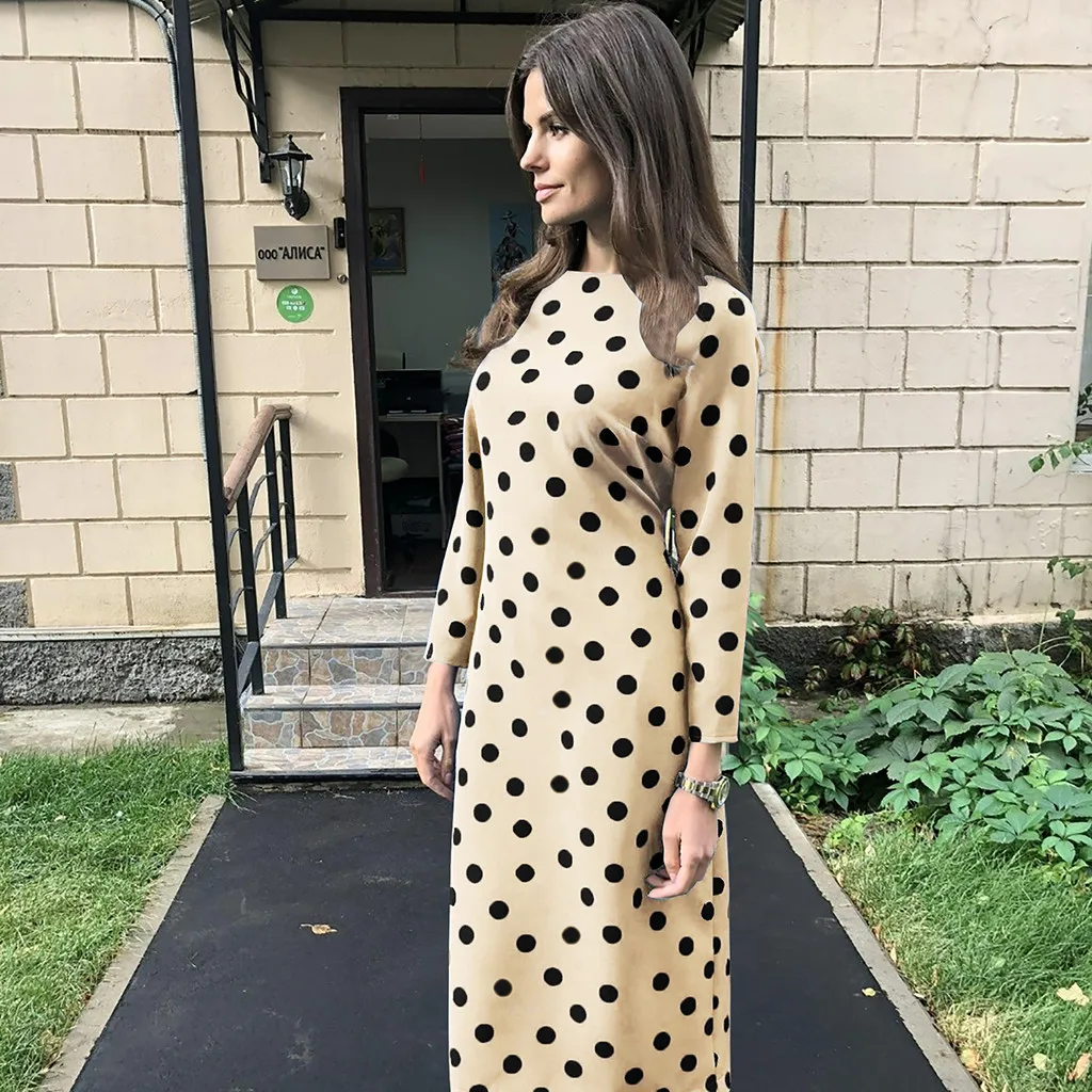 

Women O-Neck Casual Dots Long Sleeve Pockets Party Dress With Belt Women Vestidos De Fiesta Robe Baby Dolls Dress Teddy