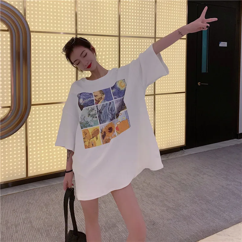 Hong Kong стиль Новая широкая удобная утепленная дикая шлифовальная модная длинная футболка с круглым вырезом