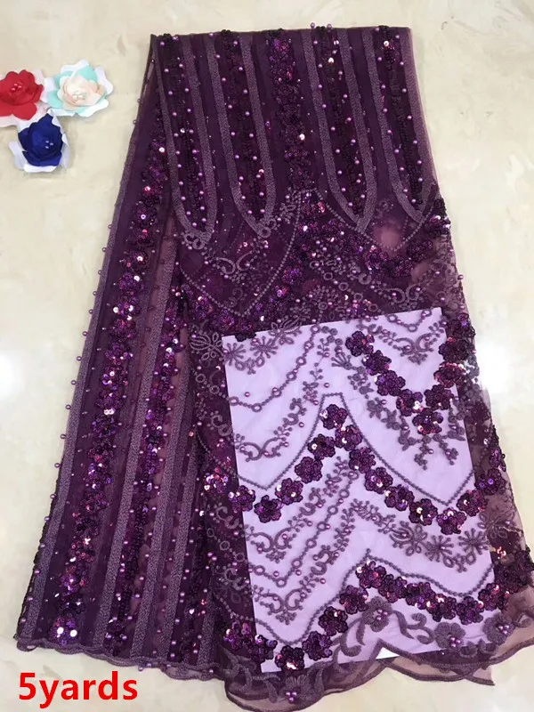

high quality African French net tulle Lace Fabric for party hotselling beaded glued glitter sequins lac dpse202
