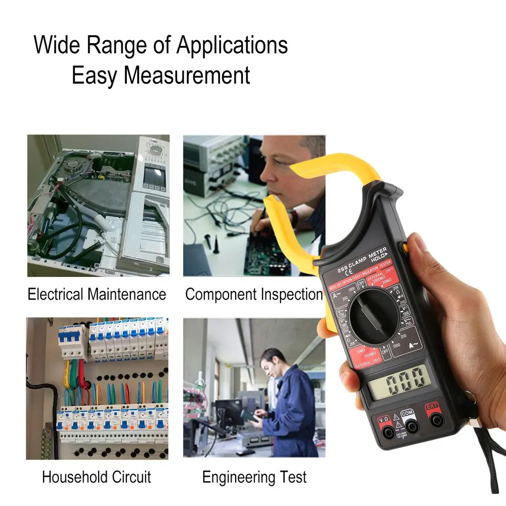 

DT266 Handheld Digital Clamp Meter Multimeter AC/DC Volt Current Voltage Ohm Tester Resistance Ammeter Insulation Multitester