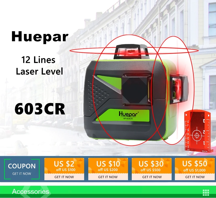 Huepar 12 линий 3D крест лазерный уровень самонивелирующийся 360 горизонтальный и вертикальный крест супер мощный красный лазерный луч линии