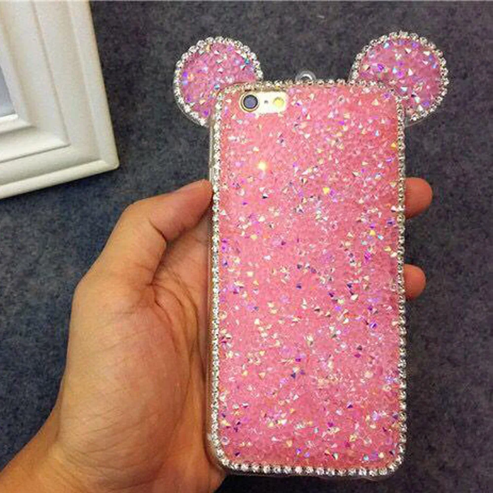 

Genuine Fashion Bling Diamond Rabbit Shape Protective Phone Case Luxury TPU Colored Back Cover Shell for Iphone 6S 6sPlus