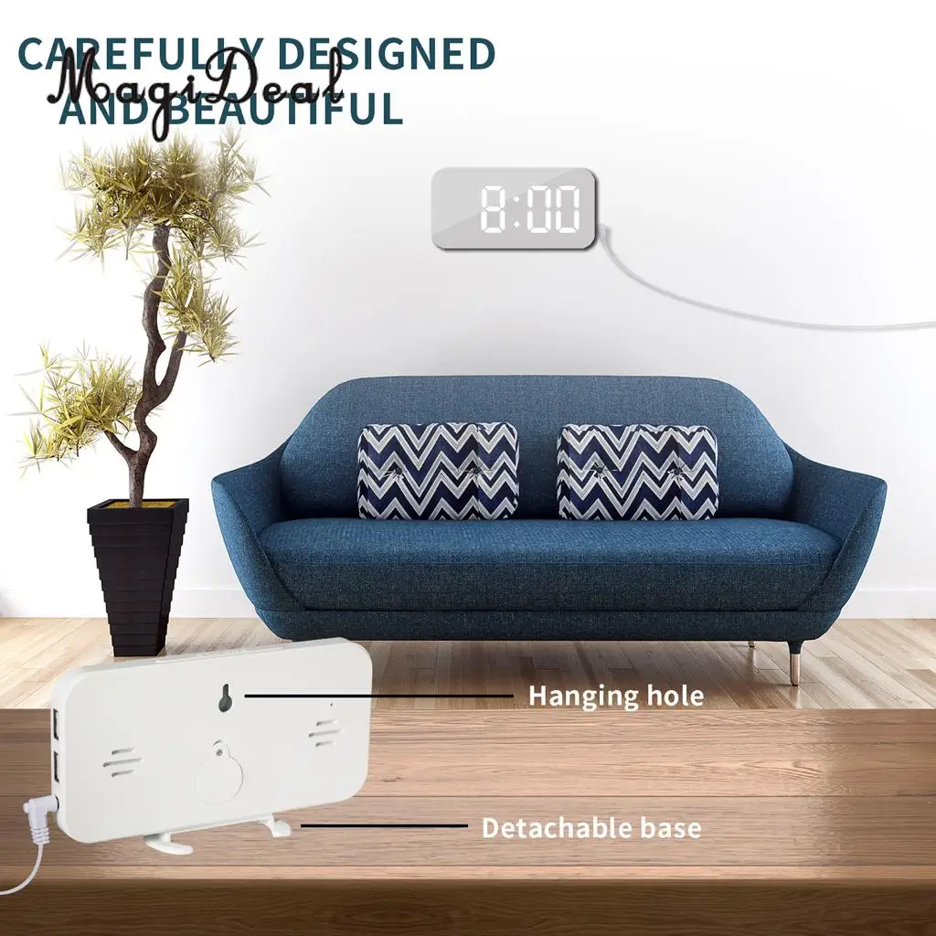 Phone Charging USB Alarm Clock Digital Clock with Large Easy-Read LED Display Diming Mode Snooze Function Mirror Surface