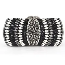 LaiSC Black white Crystal Clutches Evening Bags Women Clutches Purse Luxury Ladies Night Bags Diamond Party Handbags SC146-B