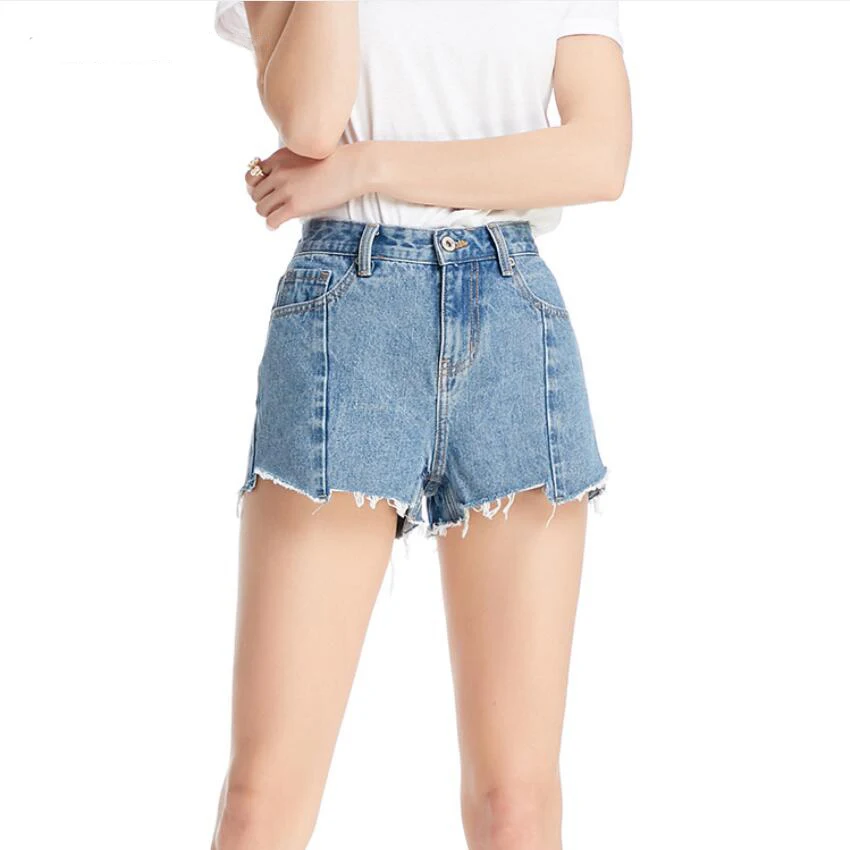 2018 Summer Female Casual Denim Shorts Woman Solid Color Irregular 