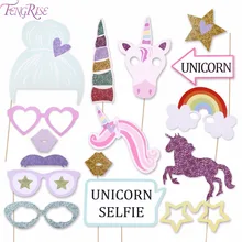 FENGRISE Unicorn Party Decorations Glitter Unicorn Photo Booth Props Happy Birthday Boy Girl font b Baby