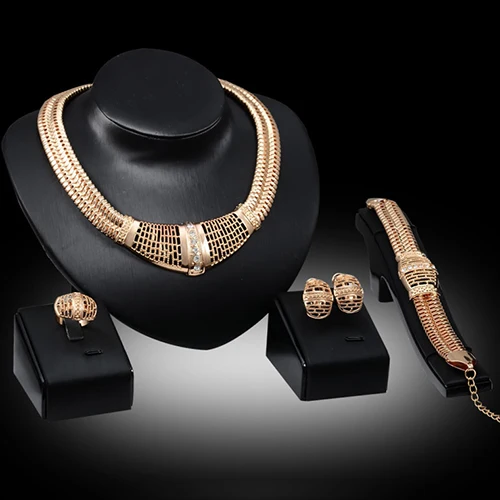 

Hot! 2015 Women's Wedding Party Gift Net Thick Choker Necklace Bracelet Ring Earrings Set Hot sale