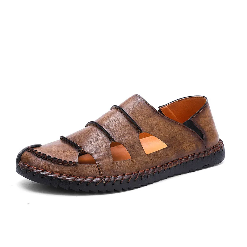 

Cow Split Leather Black luxury Sandals Men Clogs Shoes Mens Sandles Summer Slippers Garden Shoes Men New 2019 sandalias hombre