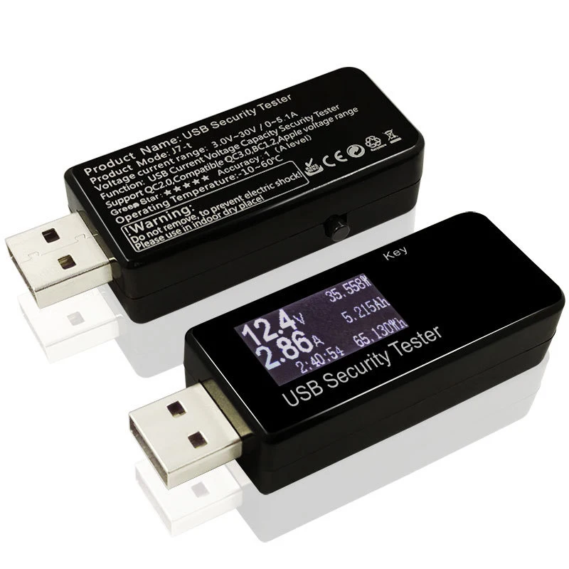 Digital USB Current Voltage Meter Charging Detector Ammeter Mobile Power Capacity Tester for USB Charger Power Bank Voltmeter