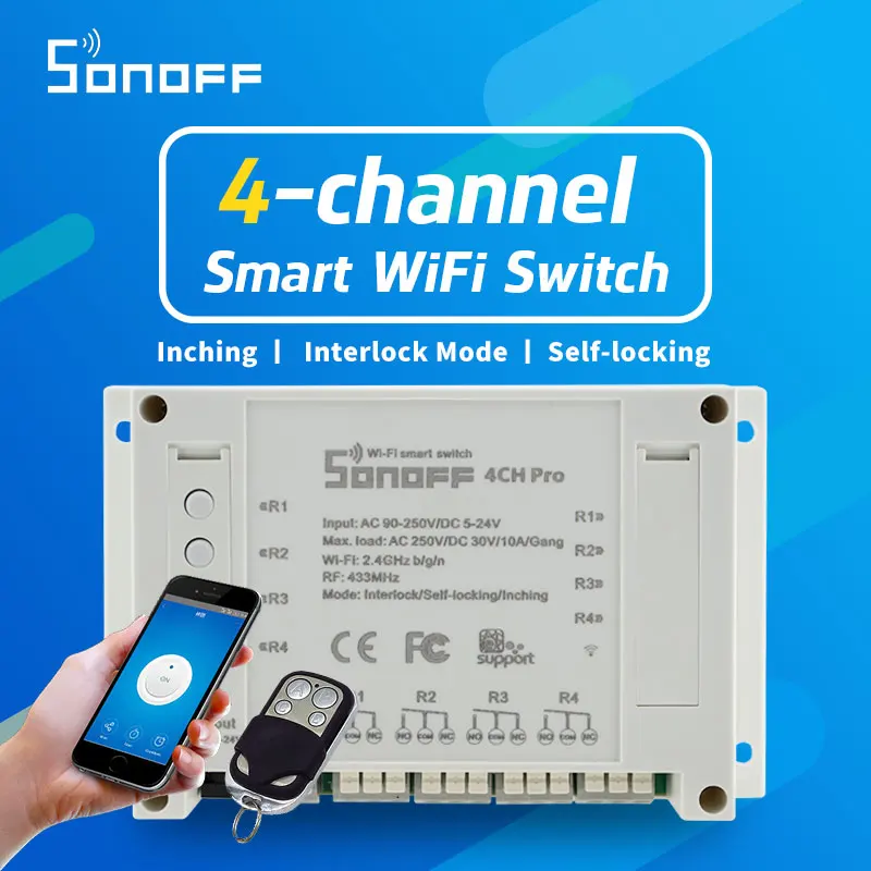 ITEAD sonoff РФ 433 мГц 4gangs Wi Fi Беспроводной smart коммутатор с RF приемник Пульт
