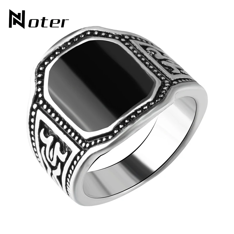 

Noter Punk Antique Silver Color Signet Rings Black Enamel Men Finger Ring For Male Cool Knuckle Jewelry Bijoux Anel