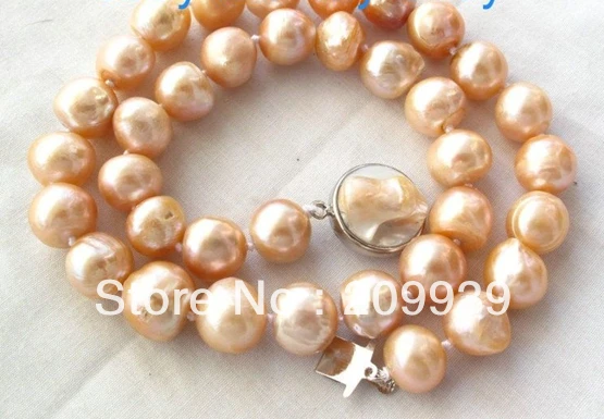 

huij 003042 Elegant 11-12mm Pink Freshwater Pearl Necklace Blister Pearl Clasp 18