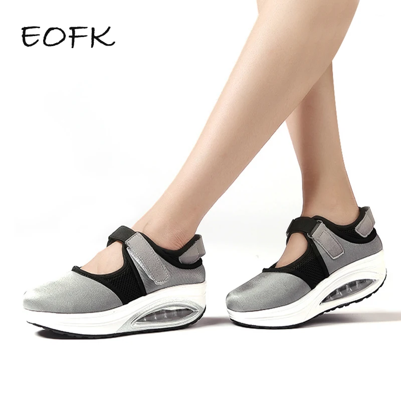 

EOFK New Women Flat Platform Shoes Women's Flats Fabric Mesh Patchwork Casual Hook & Loop Shoes Woman Shallow Female shoes