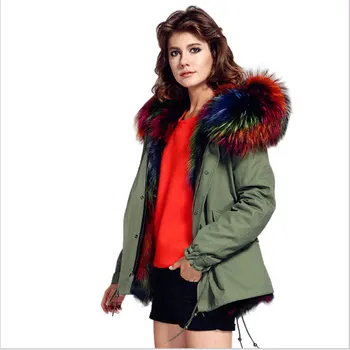 

New Winter Parka Women 2017 Fur Jackets Loose Thick Plus Size Real Raccoon Fur Hooded Coats Fur Lining Outwear Top Brand Quality