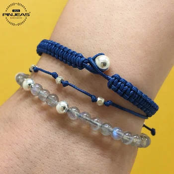

925 sterling bracelet handmade Braiding Rainbow Moonstone beads Crystal Stone Stackable Refinement Set Jewelry
