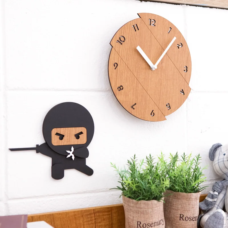 

Creative Wall Clock Personality Home Fun Decorative Bedroom Mute Quartz Fashion Cartoon Needle Modern Design Wooden Art