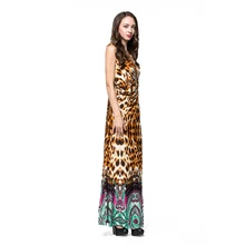 L-7XL Women Plus Size Dress Summer Fashion Bohemian Beach Leopard Print Dress Sleeveless Halter V Neck Floor Length Maxi Dresses