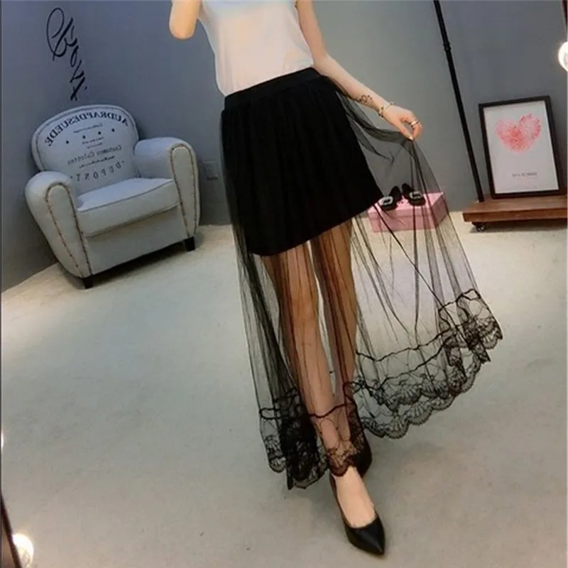 

Elastic Waist Skirt Fashion Women Skirts Casual Summer Expansion Skirts Europe New Models Net Yarn Lace Sexy Pencil Skirt 1SA55