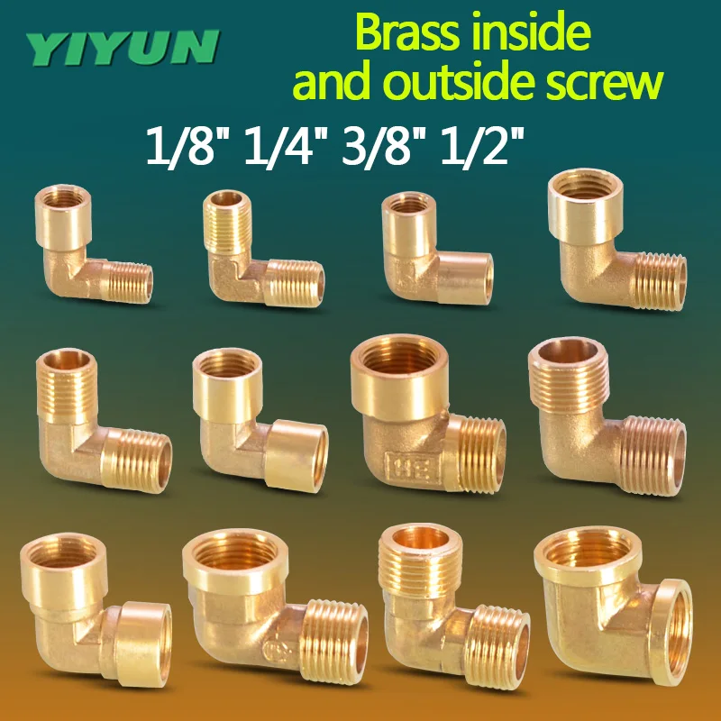 YIYUN 1/8 &quot1/4&quot 3/8 &quot1/2&quot внутренний и внешний шуруп латунь 90 градусов колено трубы