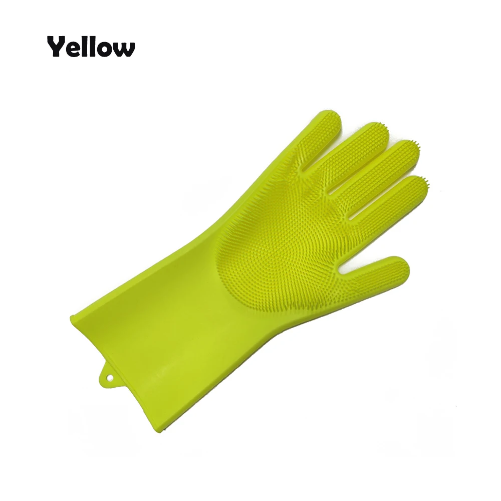 Yellow right 1 шт. силиконовые перчатки для мытья посуды, кухонные перчатки для мытья посуды с чистящей щеткой, перчатки для уборки - Цвет: Yellow right