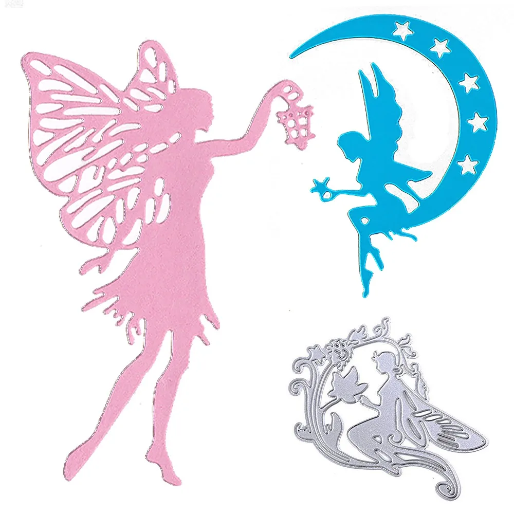 

Fairy Angle Moon Butterfly Wing Girl Metal Cutting Dies DIY Scrapbook Stencils Embossing Crafts Dies Cartoon For Scrapbooking